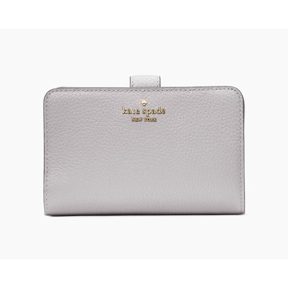 New Kate Spade Lena Medium Compact Bifold Wallet Pebble Leather Mountain Grey